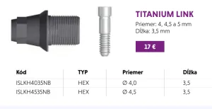 IS Titanium  Link HEX , Dĺžka 3,5mm, Priemer 4,0mm